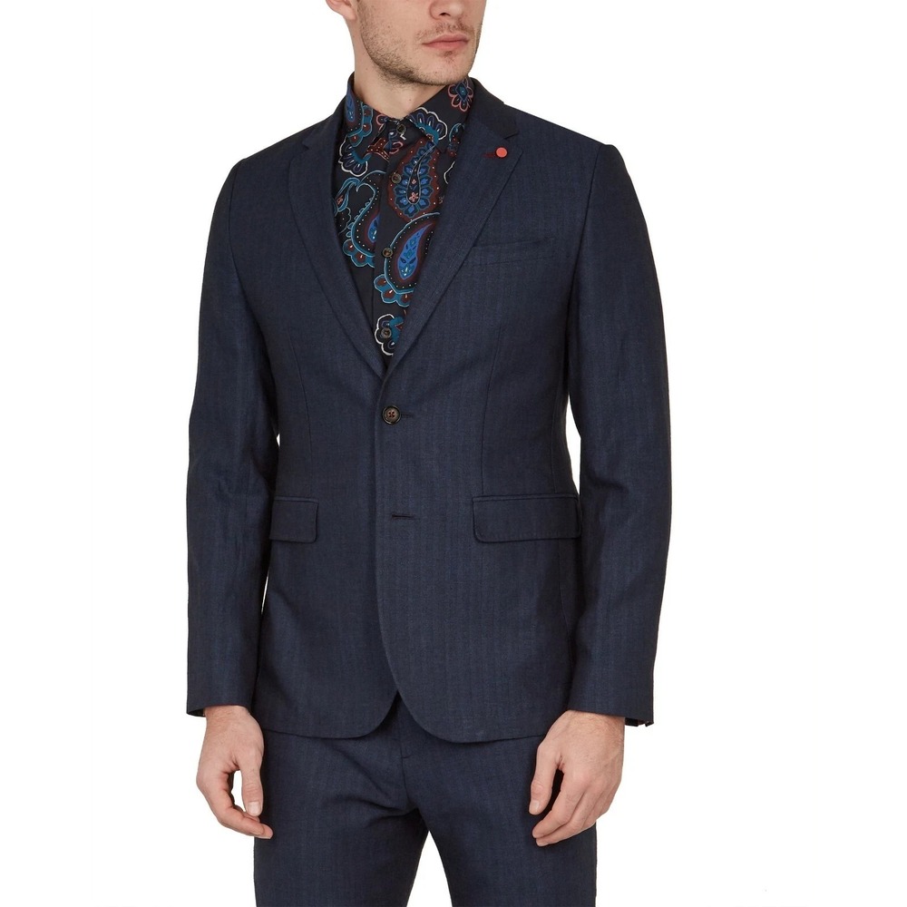 Ted Baker Balrhot Blazer Men's 5/XL Navy Herringbone Linen Cotton Sport Coat